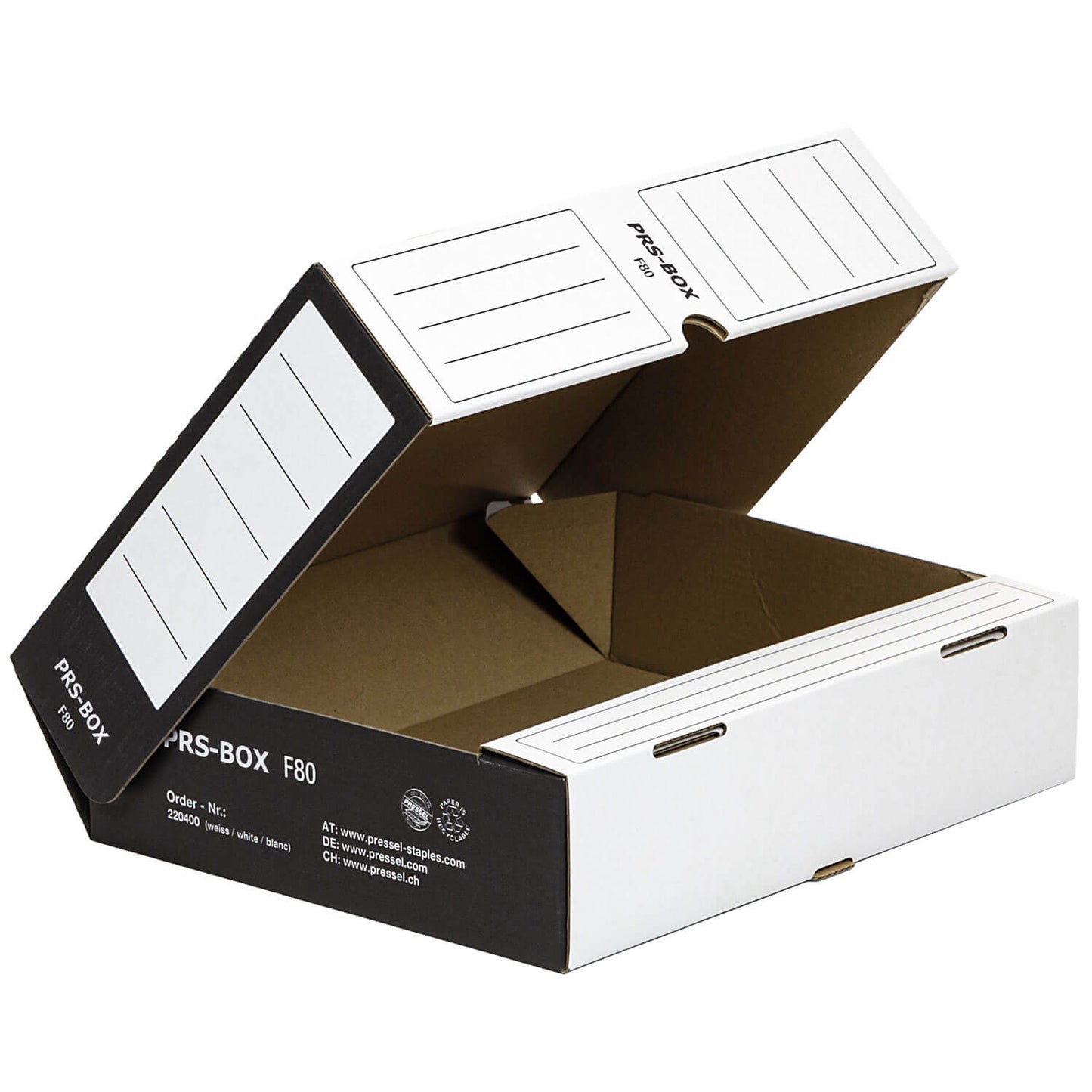 PRS Ablagebox F80, Weiß/Schwarz, 80mm, 20 Stück