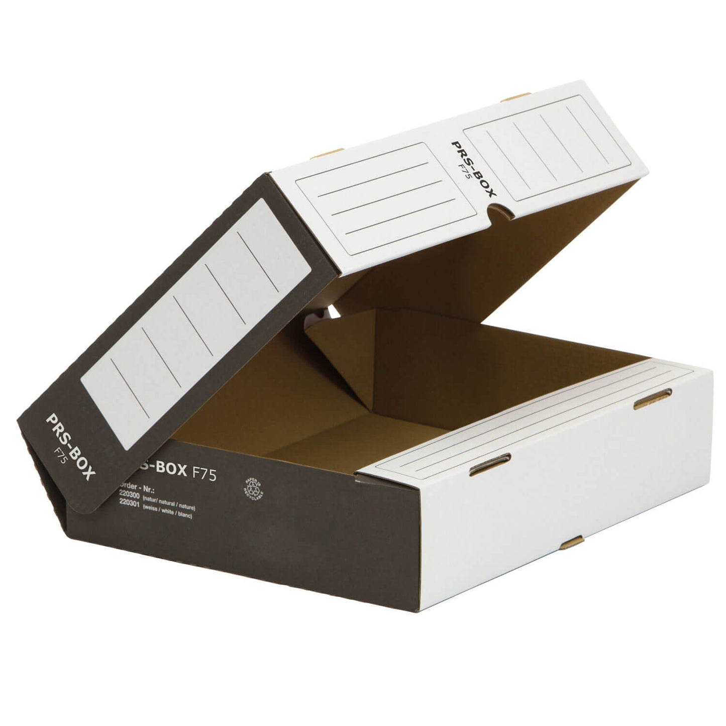 PRS Ablagebox F75, Weiß/Schwarz, 75mm, 20 Stück