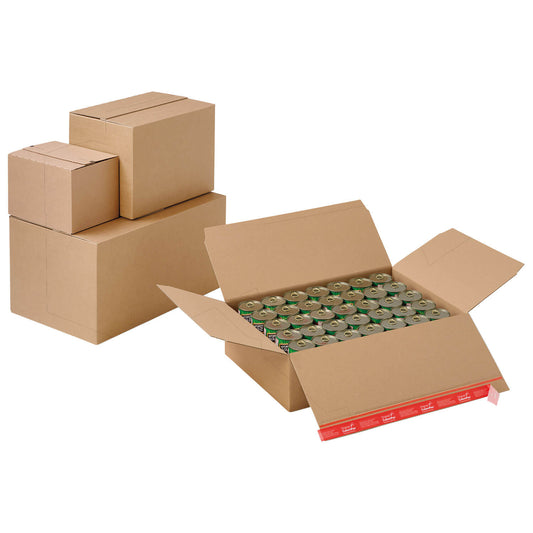 ColomPac doppelwelliger Blitzbodenkarton mit Selbstklebeverschluss und Aufreißfaden, braun, diverse Formate, 10 Stück/Packung