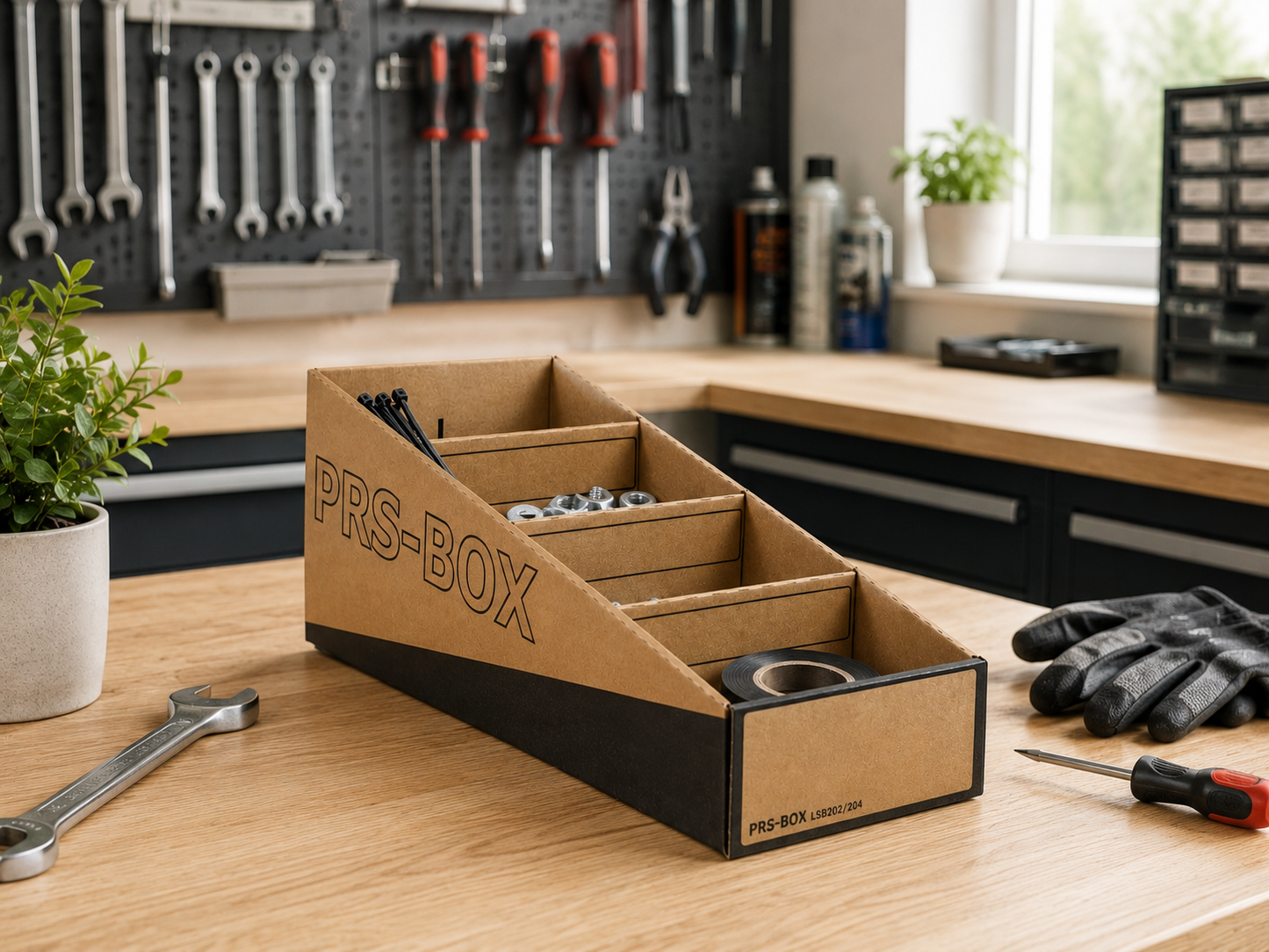 PRS Lagersichtbox LSB204 mit Fächerunterteilung, 4 Fächer, Natur/Schwarz, 8 Stück