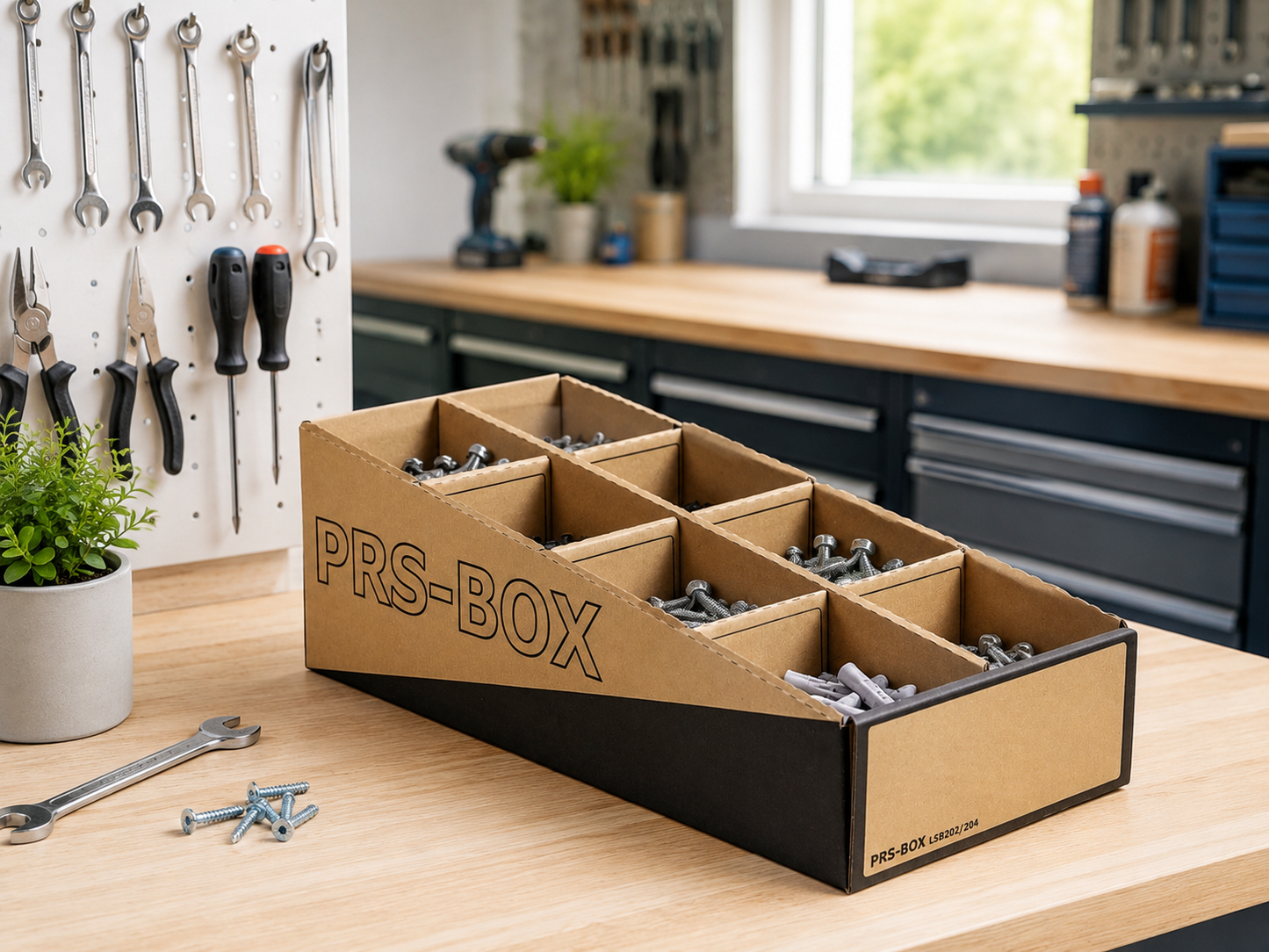 PRS Lagersichtbox LSB202 mit Fächerunterteilung, 8 Fächer, Natur/Schwarz, 8 Stück