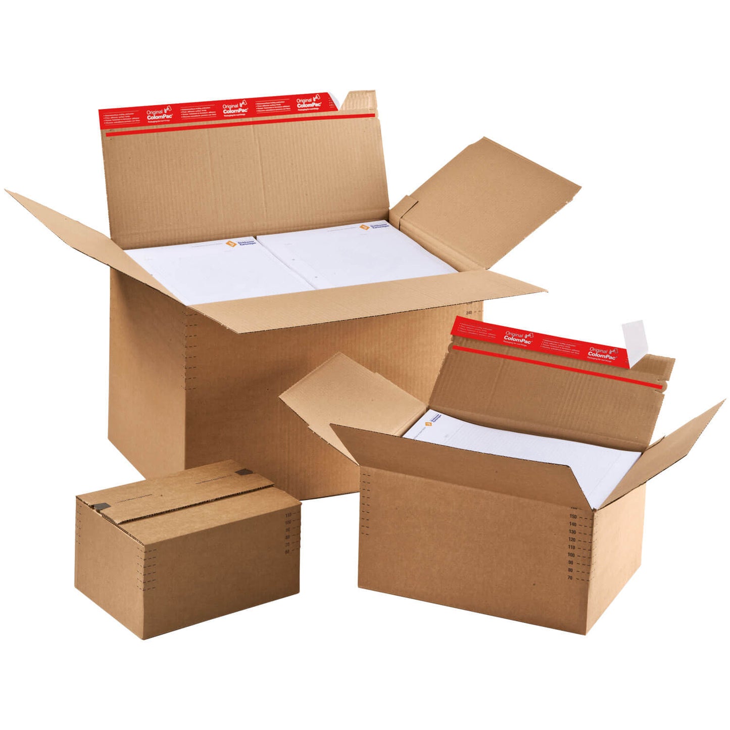 ColomPac höhenvariabler Blitzbodenkarton mit Selbstklebeverschluss und Aufreißfaden, braun, diverse Formate, 10 Stück/Packung